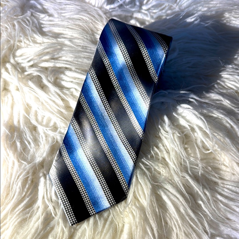 351.  Pierre Cardin Black and Blue Striped Silk Tie